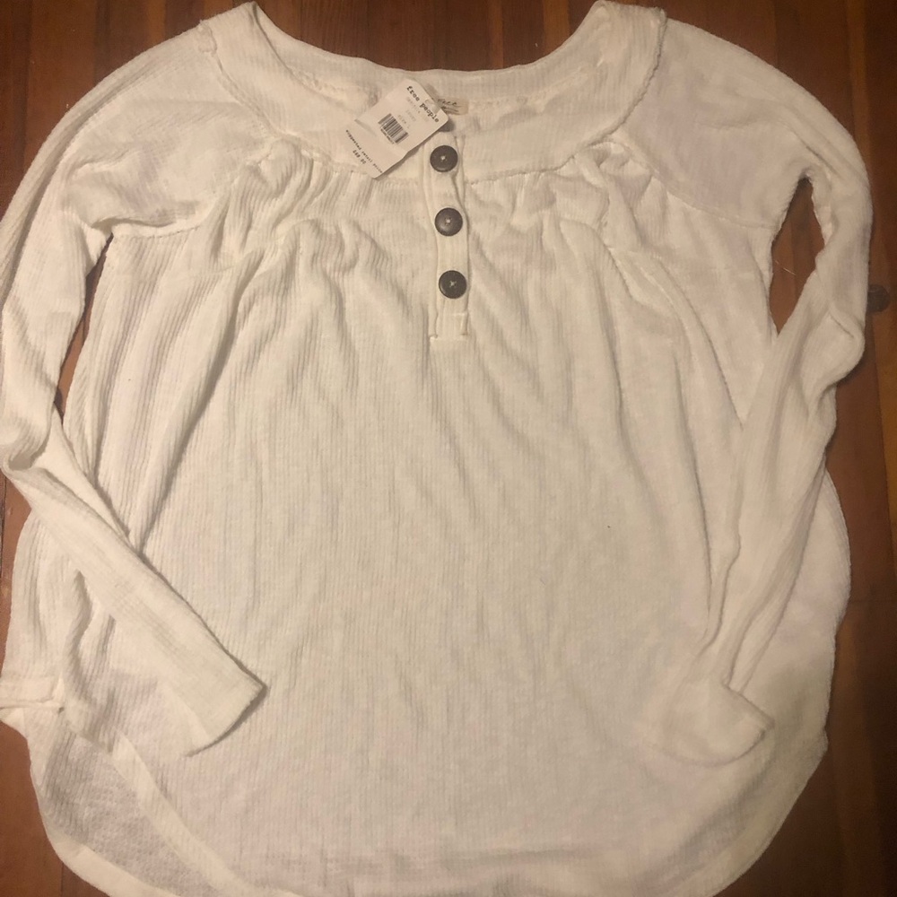 Free People White button thermal oversized